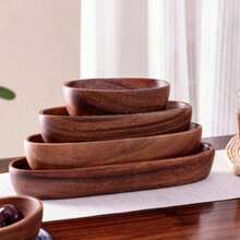 Japanese Sushi Tray Set, Walnut Wood Boat-Shaped Napkin Mat, Tea Towel Holder, Wooden Bowl Plates, Salad Bowl, Restaurant Supplies - Brown - View 1