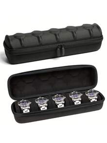 Organizador de relojes resistente con tapa abatible, estuche de relojes para hombres y mujeres, interior resistente a los arañazos, estuche de relojes portátil con asa, para el hogar, viajes, coleccionistas de relojes, regalo ideal para hombres y mujeres, diseño compacto, construcción duradera, accesorios de relojes, caja de relojes, estuche de relojes, organización del hogar - Negro - Ver 4