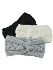 1 pieza Diadema calentadora de orejas para mujer, diadema de punto gruesa y suave forrada térmicamente para el invierno, orejeras, accesorios para el cabello de mujer, elegantes bandas para el cabello - Multicolor - Ver 1