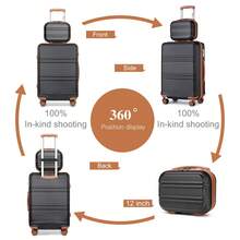 Lightweight 2 Piece Cabin Suitcase Set 20 Inch Carry On Luggage With Vanity Case ABS PC Hard Shell Spinner Wheels TSA Lock YKK Zipper For Travel - Black/Brown - View 3
