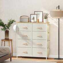 HOMCOM Bedroom Dresser With 8 Fabric Drawers, Steel Frame, Wooden Surface, 4 Compartments, 2 Hooks, Beige Color - Beige - View 2
