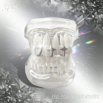 1 Set Smooth Four-Pointed Star & Hollow Heart Zirconia Gold-Plated Hip Hop Grillz, Design, Unisex, Ideal For Christmas Party, Birthday, Valentine's Day, Anniversary