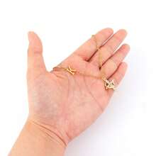 1pc Fashion Classic Initial Crown Cross Pendant Golden Stainless Steel Chain Necklaces For Women - Yellow Gold - View 3