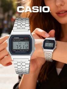 Casio Klasyczny, sportowy zegarek męski w swobodnym stylu. Męski zegarek na rękę. Posiada pasek ze stali nierdzewnej, o swobodnym i sportowym stylu, odpowiedni do noszenia na co dzień. Cyfrowy wyświetlacz zegara. A159W-N1, prezent na Sylwestra i Boże Narodzenie, prezent noworoczny.