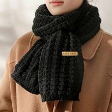 Women's Comfortable Knitted Scarf - Vintage Style Scarf - Soft And Warm Long Winter Scarf, Soft, Thick, Warm Solid Color Shawl, Suitable Winter Outings And Giving - màu đen - Xem 13