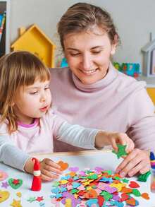 300pcs Colorful Glitter Foam Stickers, Self-Adhesive Stars, Mini Heart Shaped Glitter Stickers, Ideal For Kids Party Favors, Arts & Crafts, Suitable For DIY Crafts, Scrapbooking, DIY Cards, Envelopes And Home Decor (Random Colors And Styles) - Multicolor - View 2