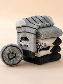 5双装儿童斑马纹卡通保暖袜，适合女孩，秋冬季 - 彩色 - 查看 3