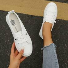 Casual Lace-Up Sneakers, Versatile For Daily Wear - White - View 6