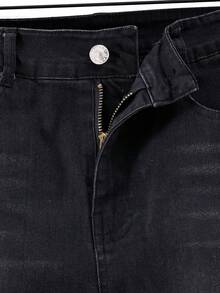 Boys' Ripped Pocket Zipper Casual Straight Leg Jeans - Black - View 4