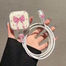 3pcs Pink Bow/Heart Transparent/Flower/Leaf Design Charger Protector Case Set Compatible With IPhone 18W/20W - Includes Data Cable And Power Cord Protector, Perfect Gift Choice - Multicolor - View 1