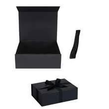 Bộ 3 hộp quà tặng cao cấp, khóa từ tính, trang trí ruy băng, thích hợp làm quà cầu hôn cho phù rể, quà cưới, quà Giáng sinh, quà Halloween, quà sinh nhật (Màu đen) - màu đen - Xem 2