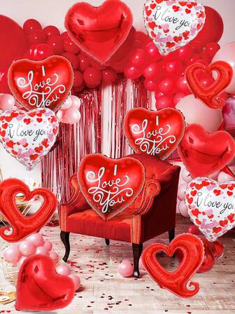 12pcs/Set Heart Shaped Foil Balloon Set, Includes Red Heart Balloons, 17" Heart Balloons, "LOVE" Printed Heart Balloons, Suitable For Daily Gifts, Engagements, Weddings, Valentine's Day, Parties, Anniversaries, Bridal Showers, Bachelor Parties, Birthdays, Confessions, Romantic Decor