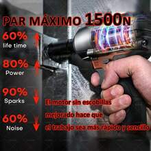 Llave de impacto de gancho inalámbrica de 1500 N sin escobillas de 1/2 pulgada, llave de impacto y taladro inalámbrico con 2 baterías: adecuada para pistolas de impacto, taladros de impacto y herramientas de alto rendimiento con múltiples aplicaciones y compatibilidad; Herramientas eléctricas de taladro inalámbrico - Rojo - Ver 4