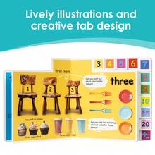 数字学习百科全书纸板书，数字认知纸板书，配有可爱的卡通图案，儿童认知学习书籍，家庭教育资源，数字识别，互动书籍，引人入胜的视觉效果，结实耐用的纸板书