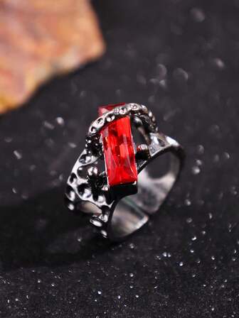1pc Vintage Gothic Punk Style Unique Design Red Cubic Zirconia Men's Ring, Fashionable For Daily Wear, Festivals And Parties