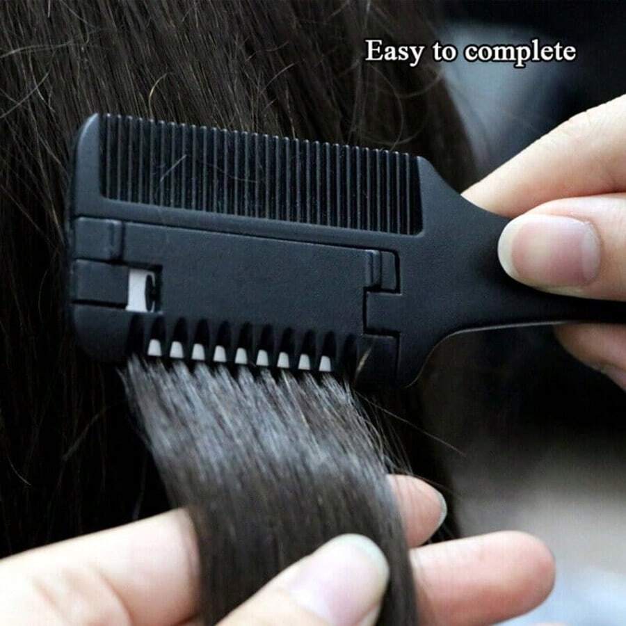 1PC Double-Sided Hair Styling Comb With Razor – Thinning & Cutting Tool For Salon & Home, Perfect Hairdressing Accessory, Perfect For Self-Use & Gifting - Black - View 1