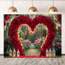 1. 浪漫红玫瑰心形拱门派对装饰横幅 - 心形涤纶背景幕布，配有串灯和灯笼，适用于家居装饰、房间墙面装饰和派对用品/礼品。营造浪漫氛围 | 优雅装饰 | 装饰灯笼，多种尺寸可选。 - 彩色 - 查看 4
