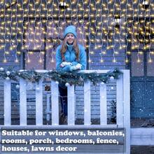 Cortina De Luces Led, 9,8 pies x 3,3 pies,luces de carámbano,8 Modos con Control Remoto, Impermeable luz de Cortina para Exterior, Día de San Patricio - 1 - Ver 7