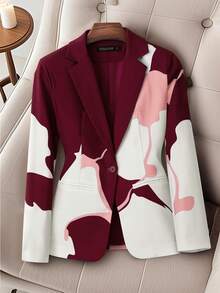 HOMEYEE 复古优雅休闲印花西装外套，适合春、夏、秋、冬四季穿着，商务、办公、度假皆宜。 - 酒紅色 - 查看 7