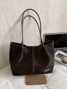1 unidade (37 cm x 25 cm x 11 cm) Bolsa feminina moderna, estilo tote, para usar no ombro ou na mão, com grande capacidade, material resistente a arranhões e abrasão, ideal para compras, encontros, reuniões, deslocamentos diários, bolsa feminina elegante, minimalista e casual na cor café. - Café - Ver 8