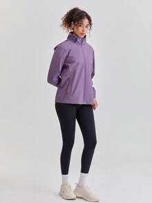 1 pieza Chaqueta deportiva a prueba de viento de unicolor para mujer, versátil para senderismo, trekking, primavera/otoño