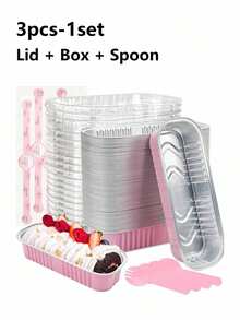 1-10sets Mini Loaf Pans With Lids And Spoons, Pink, 6.8oz, Rectangular Aluminum Foil Baking Pans, Valentine's Day Party, Home Decor, Home Gifts - Multicolor - View 9