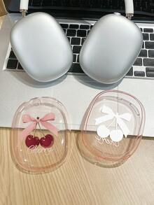 "1 Pair Pink Transparent Cherry Bow Letter Print Earpad Cover Compatible With AirPods Max - Soft TPU Protective Shell, Shockproof Scratch-Resistant Headphone Case Compatible With Apple Over-Ear Wireless Headphones" - Pink - View 4