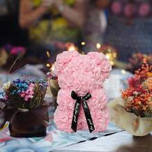 1 pièce Ours en rose, meilleur cadeau pour la Saint-Valentin, la Fête des Mères, l'anniversaire de mariage, l'anniversaire, ours en peluche fait main, ours en fleurs préservées mignon et romantique (boîte-cadeau non incluse) - Rose pâle - Voir 6