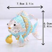 YU FENG Vintage Tropical Fish Trinket Box, Hinged Enamel Hand Painted Sea Animal Jewelry Box Ring Earrings Jewelry Organizer For Home Decor Gift,Fish-Blue - Fish-blue - View 4