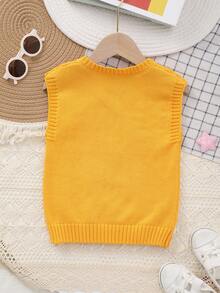 Boys' Collegiate Style Solid Color Cable Knit Sweater Vest - Orange - View 7