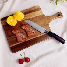 Cutting Board, Wooden Chopping Board, Pure Wood Appetizer Board, Food Preparation And Serving Tray With Hanging Hole And Handle, Suitable For Cutting Meat, Vegetables, Fruits, Bread, Cheese, Great For Kitchen, Party, Outdoor, Picnic - Brown - View 5
