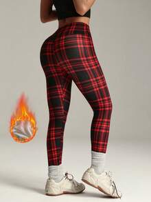 Women's Plaid Fleece-Lined Warm Trousers Suitable For Daily Wear, Spring Break, Vacation, Concerts, Boho Style, Music Festivals, Holidays, Halloween, Christmas, Thanksgiving Suitable For Autumn/Winter. - 紅色 - 查看 4
