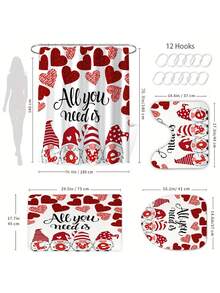 1/4pcs Dwarf, Heart, Rose Pattern Shower Curtain With Hooks, High Definition Digital Printing Polyester Fabric, Bathroom Divider Curtain For Wall And Bathtub, Washable Bathroom Decor Shower Curtain, Suitable For All Seasons - Multicolor - View 5