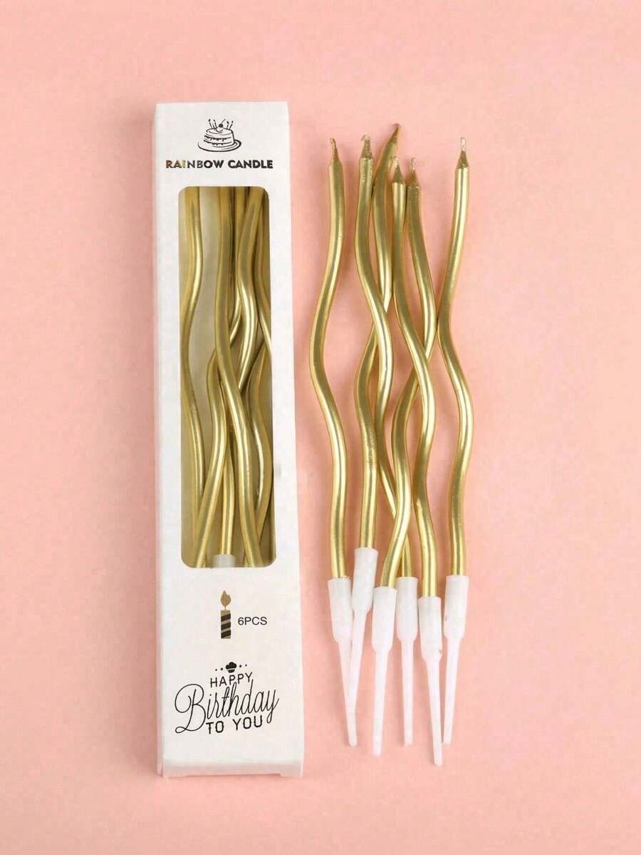 1 Box Metal Spiral Cake Candles, Long Curly Candles With Candle Holders, Suitable For Birthday, Wedding, Party (Gold/Silver) - Multicolor - View 1