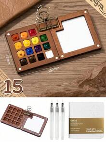 Conjunto de mini paletas de viagem com 6 peças (tintas não incluídas), kit de aquarela portátil, caixa de tinta com 8 compartimentos, caderno de desenho, prancheta e pincéis para artistas e estudantes, materiais de pintura para a volta às aulas, presentes de Halloween e Natal para amigos. - Multicolorido - Ver 14