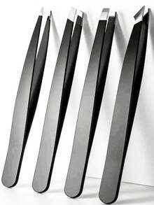 4Pcs Precision Tweezers Set For Eyebrows, Professional Stainless Steel Tweezers For Eyebrows - Great Precision For Facial Hair, Splinter And Ingrown Hair Removal Eyebrow Trimmers Hair Removal, Face Hair Removal, Hair Trimmer, Hair Trimmer, Barber Supplies, Haircut, Bag, Organizer, Storage, Hair Accessories - 黑色 - 查看 1