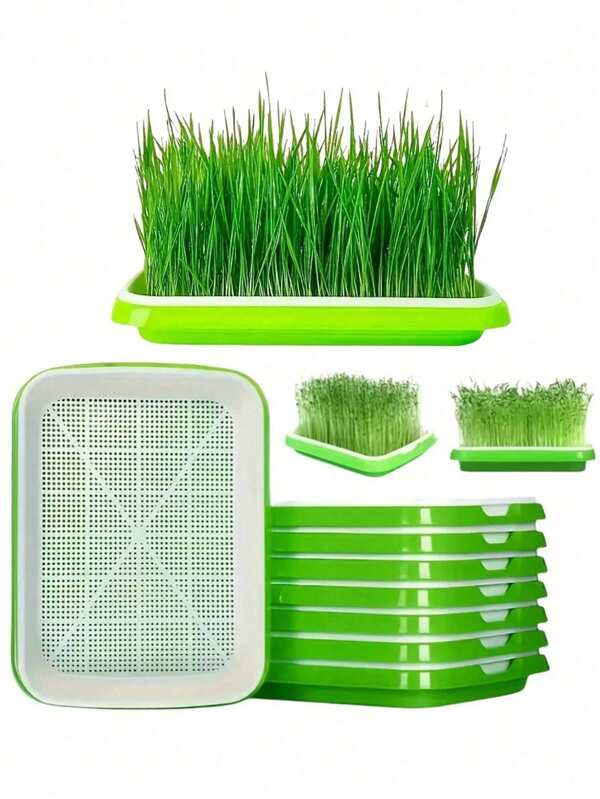 4pcs Green Seed Sprouter Trays,Seed Sprouter Tray With Drain Holes, Soil-Free Cultivation Germination Tray For Indoors Or Outdoors Sprouting Seeds, Grow Grass, Beans