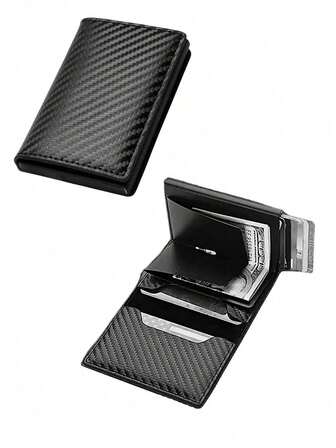 HOVI'S 男士碳纤维PU卡包，快速弹出机制，多卡位设计，可容纳10张以上卡片和现金，纤薄轻巧，尺寸仅10x7厘米