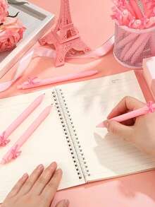 4pcs/Set Random Bow Tie Ballpoint Pen Gift Set, Retractable Bow Tie Black Ink Pens, Bow Tie Party Favors For Girls, School, Birthday, Office Supplies, Wedding, Elegant Design, Fashion Stationery, Smooth Writing, Bridesmaids, Women Gifts - Multicolor - View 8