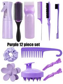 17 Piece Hair Tool Set, With High Pressure Spray Bottle And Sleeping Cap, Curling Brush Set, Nine Rows Of Combs, Wide Teeth Hook Comb, Double Head Comb, Styling Brush, Pointed Tail Comb, Mouse Tail Comb, Edge Brush, Hair Brush, Massage Comb - Multicolor - View 10