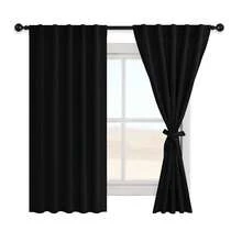 Hiasan Black Out Curtains 63 Inch Long Sewn With Tiebacks, Rod Pocket & Back Tab Blackout Thermal Insulated Drapes 42 Inch Wide, Room Darkening Curtains 2 Panels For Living Room Bedroom,42inchWx63inchL(Packof2),Black - 黑色的 - 查看 9