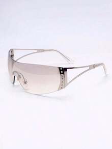 1pc Large Frame Futuristic Y2K Fashionable High-Tech Personalized Fashion Glasses Y2K Fest Music Fest Summer Beach Vacation, Outdoor, Travel Shades Decor Street Y2k Style Oversized Wrap Frame Music Festival Preppy Style Back To School - 漸變銀色 - 查看 4