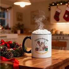1 Pack Coffee Cup, Santa Claus And Reindeer Design - Merry Words, Gold Embellishments, Holiday Decoration, Home, School, Office Or Gifts, Hand Wash Only, Reusable, No Electricity Needed, Coffee Bar Accessories, Coffee Cup Set, Insulated Cup, Coffee Travel Cup, Coffee Insulated Cup, Outdoor Coffee Cup, Coffee Cup/Insulated Cup, Insulated/Thermal/Insulated Cup, Hot Drink Travel Cup, Coffee Cup, Insulated Cup Warmer, Drinking Bottle, Insulated Cup, Coffee Cup - Style 3 - View 1