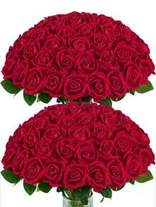 1/3支仿真玫瑰，19.69英寸（约50厘米）仿真天鹅绒玫瑰，长茎，优雅花卉，适用于婚礼装饰、新娘捧花、家居、酒店、花园装饰、花瓶装饰、情人节礼物、节日餐桌装饰 - 彩色 - 查看 3