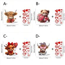 1/4 Stücke Valentinstag Fensteraufkleber, süße Hochlandrinder mit Herz-Sonnenbrille und Teddybär mit Rosen, wiederverwendbare Aufkleber für Bauernhaus, Büro Dekoration, romantische Feiertags Glasdekoration.