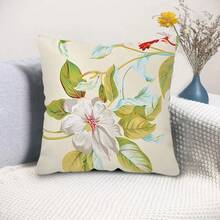 TOPSSCTR Set Of 4, Country Style Floral Throw Pillowcases 45 X 45 Cm - Flowers, Butterfly And Bee Pattern Printed, Comfortable 100% Polyester Pillow Covers For Sofa, Bed, Terrace, Garden, Farmhouse Decoration, Zippered Square Cushion Covers, Without Filling - Multicolor - View 8
