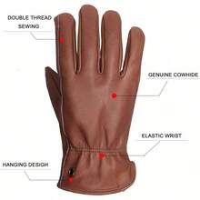 Retro Brown Cowhide Leather Work Gloves Construction, Yardwork, Gardening With Reinforced Men Women - Large + Brown - View 4