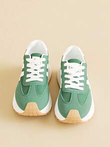 New Chunky Chunky Sneakers For Women, Increased Height, Thick Sole, Casual Colorblock Athletic Shoes, Spring/Summer - Green - View 3