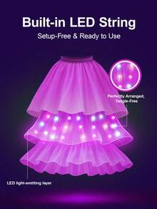 Girls Christmas Costumes, Light Up Princess Dress, Kids Party Dress, Syncs With Music, App Remote Control, For Halloween Cosplay Costume, With Crown, Magic Wand, Wig, Gloves, Necklace (Battery Not Included) - Lilac Purple - View 6