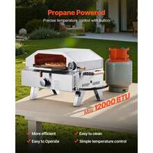 Horno de pizza para exteriores , horno de gas portátil de 33 cm con piedra de cordierita gruesa y termómetro integrado. Dos modos para pizza o parrilla. Ideal para camping y jardín. - Plateado - Ver 3